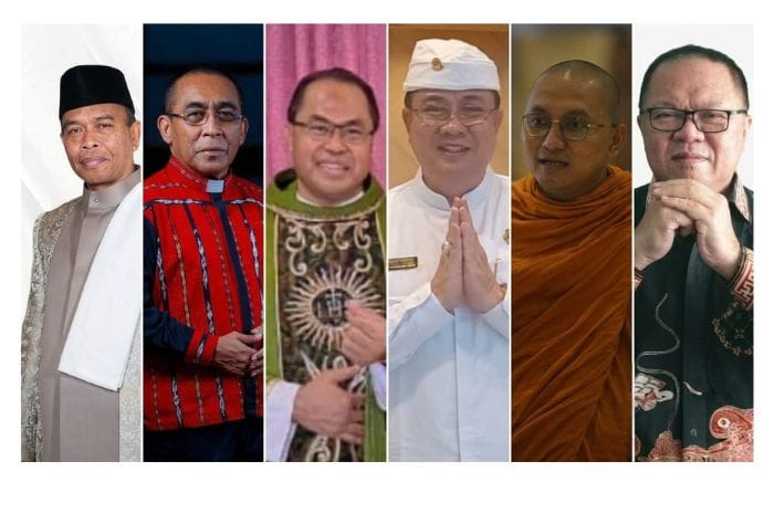 Enam pemuka agama memimpin doa bersama dalam acara Zikir dan Doa Kebangsaan di Monas.